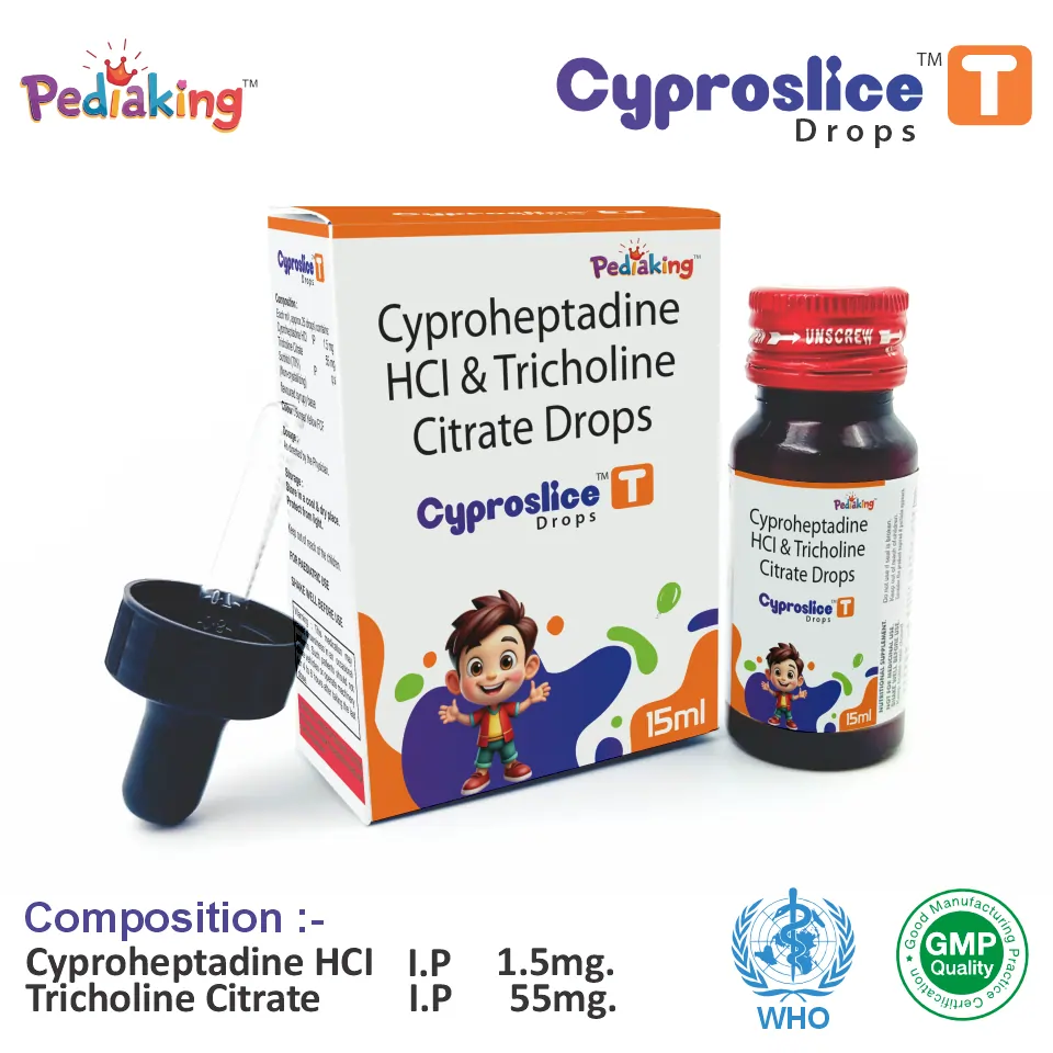 Cyproheptadine 1.5mg + Tricholine Citrate 55mg drop best price for pharma franchise